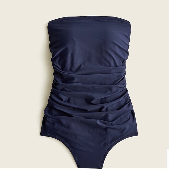 NWT! J. CREW Runched Bandeau One-Piece Swimsuit in Navy Size 0/XXS - Picture 2 of 4
